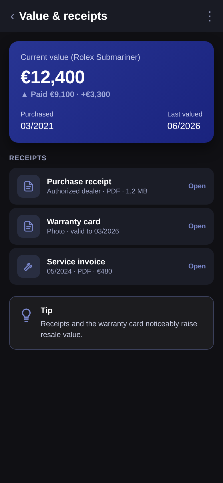 Value & receipts